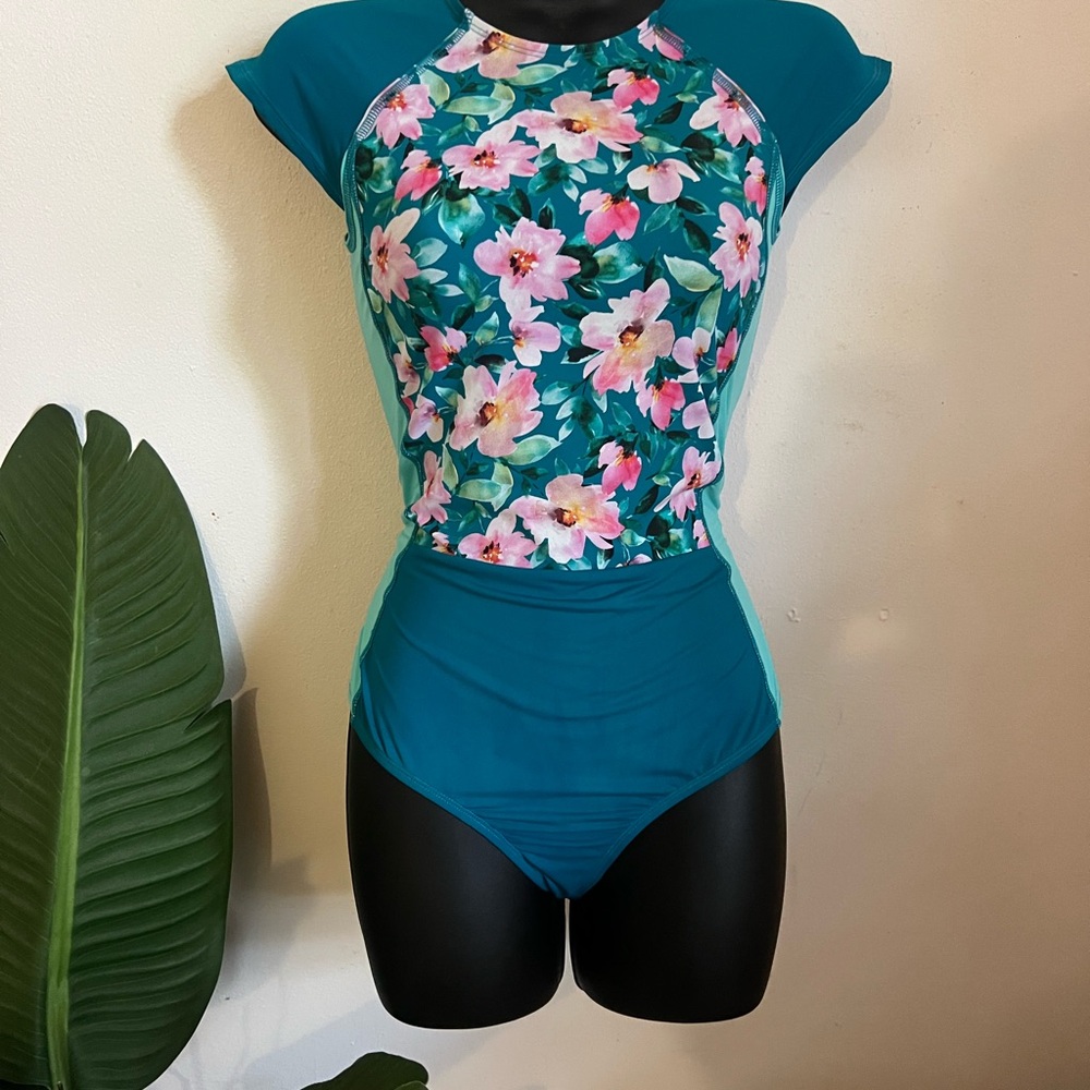 Floral Teal Women's One Piece Swimsuit